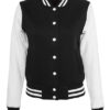 Build Your Brand Ladies' Sweat College Jacket Black White