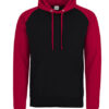 Just Hoods Baseball Hoodie Jet Black Fire Red