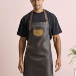 Premier Workwear Division Waxed Look Denim Bib Apron With Faux Leather