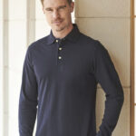 Henbury Long Sleeved Cotton Piqué Polo Shirt